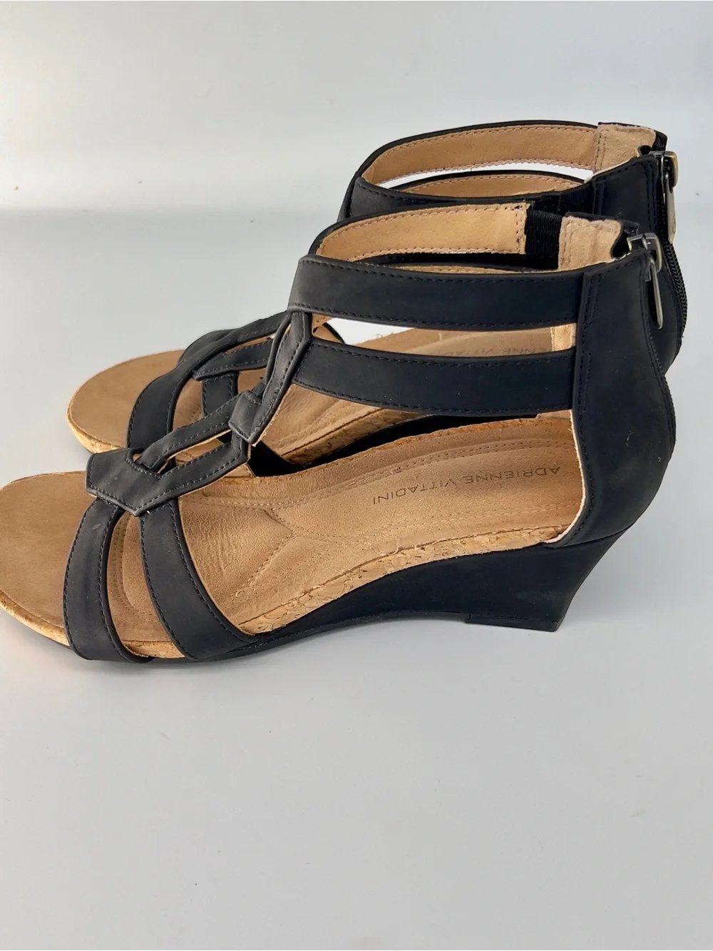 Adrienne Vittadini Black Strappy Women's Wedge Sandals